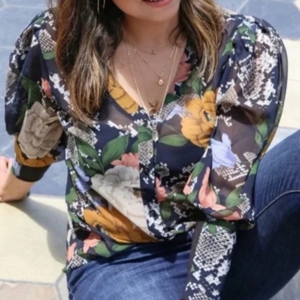 CAbi Snake Charmer Floral Semi Sheer Top - Picture 11 of 11